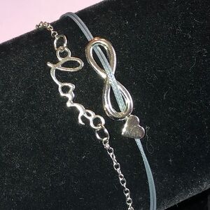 Silver Tone Blue Cord Infinity Love Dainty Boho Bracelet Set